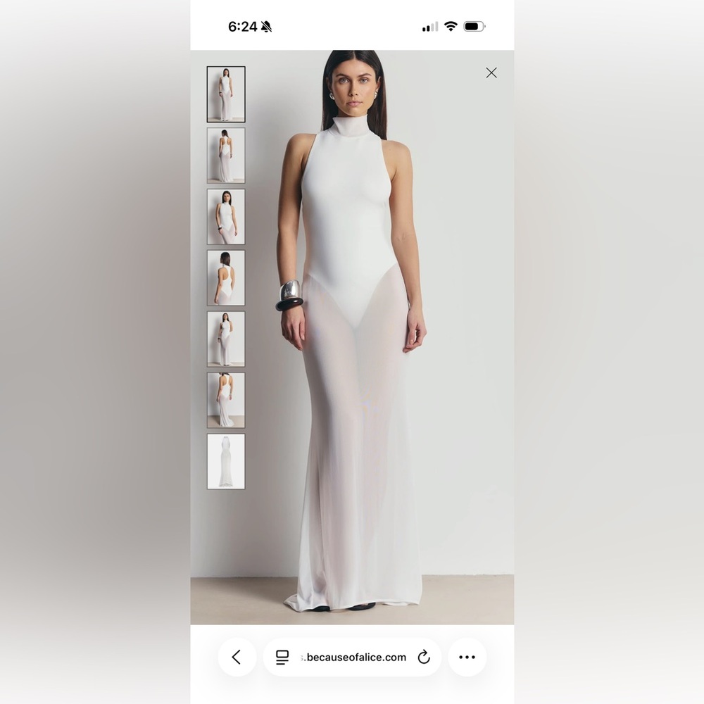 BECAUSE OF ALICE Sheer Highneck Racerback Gown